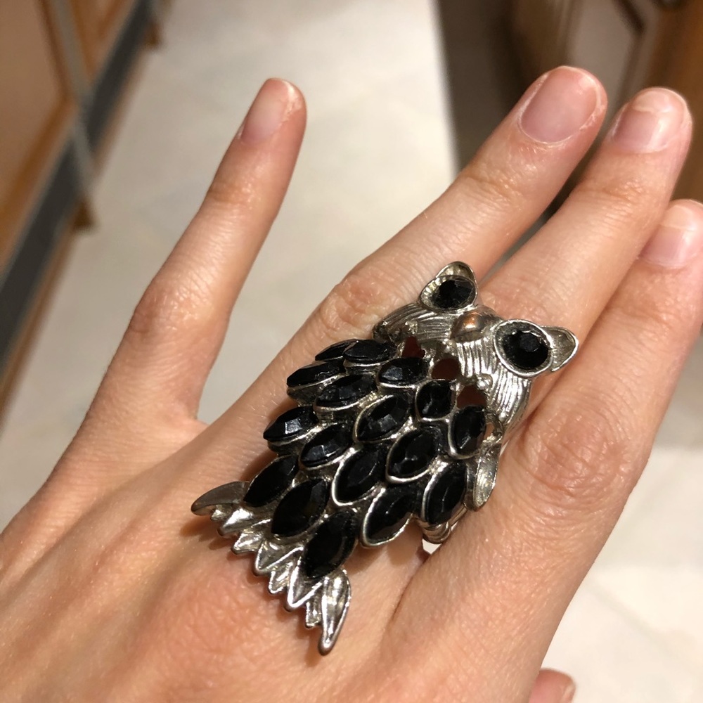 Owl Black Rhinestone Ring - Picture 2 of 4